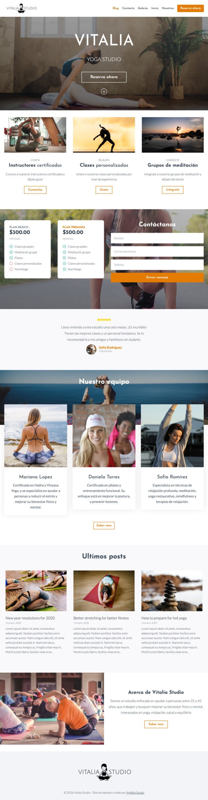 Captura de pantalla de una pagina de yoga